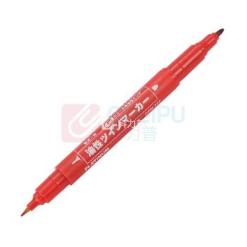 白金 PLATINUM 油性小双头记号笔 CPM-122 细头1.0-1.3mm,极细头0.5mm (红色) 10支/盒