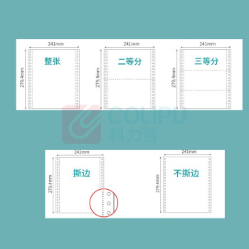 天章(TANGO) 新绿天章电脑打印纸 241-5-1/3S 80列 五联三等分 撕边 (彩色) 1000页/箱