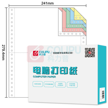 科力普 COLIPU 电脑打印纸 241-5 二等分 5联 带压线 (彩色) 1000页/箱