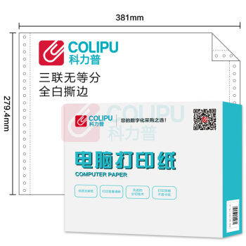 科力普 COLIPU 电脑打印纸 381-3 132列 无等分 3联 带压线 (白色) 1000页/箱