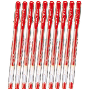 三菱 uni 拔帽双珠啫喱笔 UM-100-05 0.5mm (红色) 10支/盒 (替芯:UMR-5)中性笔 塑料