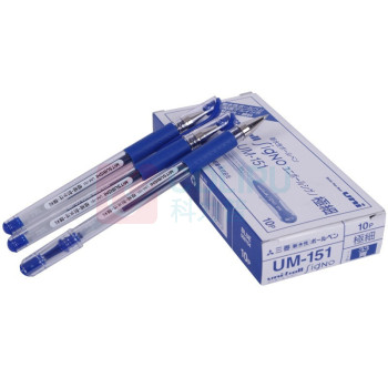 三菱 uni 拔帽极细防水双珠啫喱笔 UM-151 0.38mm (蓝色) 10支/盒 (替芯:UMR-1A)