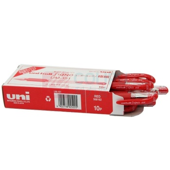 三菱 uni 拔帽极细防水双珠啫喱笔 UM-151-38 0.38mm (红色) 10支/盒 (替芯:UMR-1A)