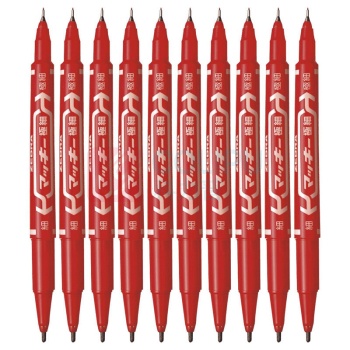 斑马牌 ZEBRA 小双头记号笔 YYTS5-R 细头1.0-1.3mm,极细头0.5mm (红色) 10支/盒
