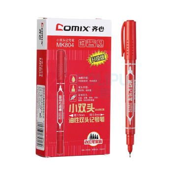 齐心 Comix 小双头油性记号笔 MK804 0.5-1.5mm (红色) 12支/盒