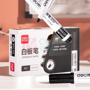 得力(deli) 白板笔 SK108 1.8mm 黑色 1.8mm 1盒 塑料 单头 纤维 塑料 黑 10支/盒 盒