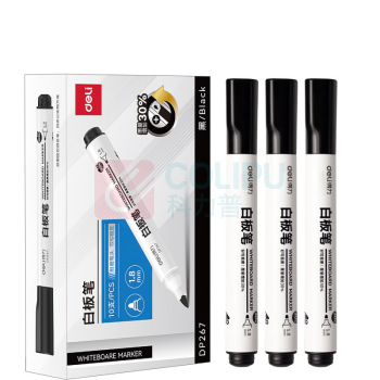 得力(deli) 白板笔 DP267 1.8mm 黑色 1.8mm 10支 塑料 单头 纤维 塑料 黑色 10支/盒 盒