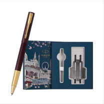 派克 PARKER 威雅XL落日红金夹宝珠笔+城市漫步礼盒 威雅XL