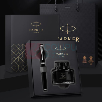 派克 PARKER 深灰小墨水礼盒+IM纯黑丽雅白夹墨水笔 套装