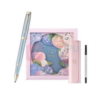 派克 PARKER 签字笔礼盒 IM蓝色精灵 金夹宝珠笔+ 绣球花艺