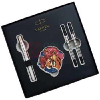 派克 PARKER 宝珠笔+虎嗅蔷薇套盒 威雅XL月光白玫瑰金夹