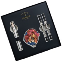 派克 PARKER 宝珠笔+虎嗅蔷薇套盒 威雅XL月光白玫瑰金夹