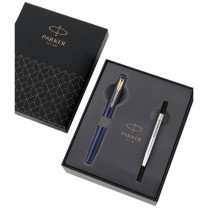 派克 PARKER 宝珠笔+笔芯套盒 威雅XL逐浪蓝金夹