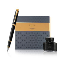 派克 PARKER 新款IM纯黑丽雅金夹墨水笔+墨水礼盒 F尖