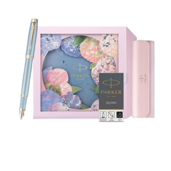 派克 PARKER 钢笔 签字笔 礼盒 金夹墨水笔+绣球花艺盒 IM蓝色精灵