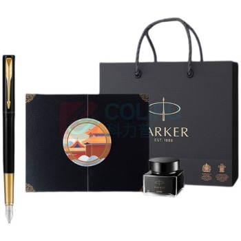 派克 PARKER 钢笔套盒 威雅XL幻影黑金墨水笔+黑墙