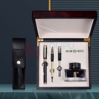 英雄 HERO 钢笔礼盒 1076 钢笔+美工+宝珠  钢笔木质礼盒三笔头