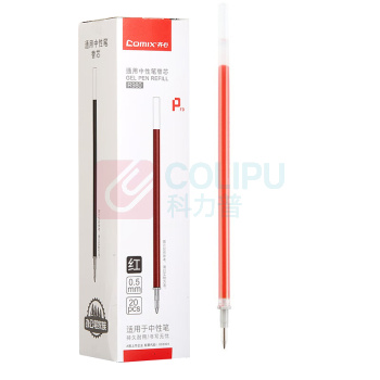 齐心 Comix 通用中性笔替芯扒帽笔芯 R980 (红色) 20支/盒 0.5mm
