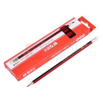 晨光 M&G 红黑色抽条笔杆HB铅笔 AWP30802 HB 12支/盒 (大包装)