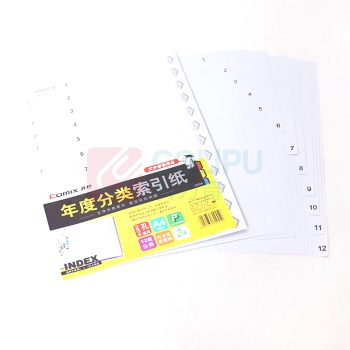 齐心 Comix PP数字1-12索引纸 IX894 A4 (灰色) 12页/套