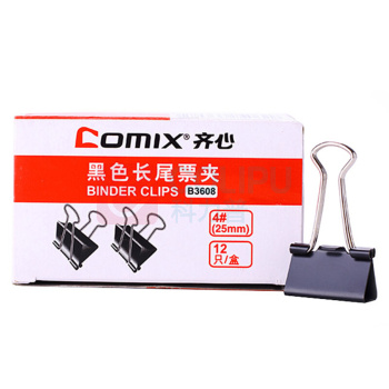 齐心 Comix 强力长尾票夹 B3608 4# 25mm 12个/盒