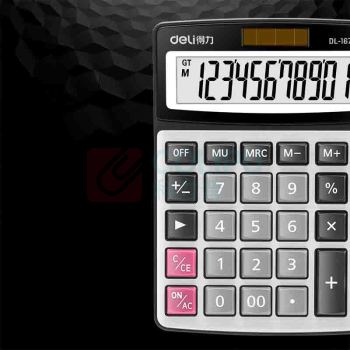 得力 deli 双电源金属面板计算器 1673 12位 (银色)