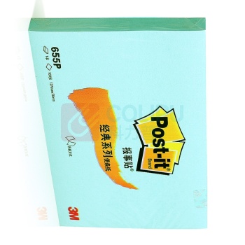 3M 经典报事贴 粉彩系列 655P-BG 127*76mm (蓝绿色) 100页/本 12本/包 新老包装交替中，以实物为准