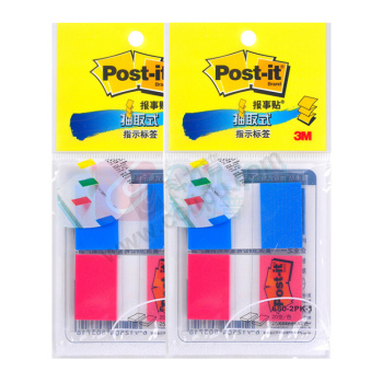 3M 透明塑料 指示标签 680-2PK-1 25*44mm*2 (蓝色、红色) 20页/条 2条/包