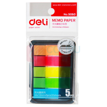 得力 deli 塑料便利贴 抽取式指示标签 9060 44*12mm*5 (荧光5色) 20张/条 5条/包
