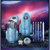 点石 时空舱小火箭笔筒文具套装 361E-B 11件套 (星辰蓝)
