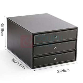 华美仕 牛皮纹文件整理抽屉收纳盒 A4 小三抽 (黑色) LJDC8.27