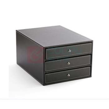 华美仕 牛皮纹文件整理抽屉收纳盒 A4 小三抽 (黑色) LJDC8.27