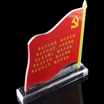 信发 TRNFA 亚克力桌牌旗形台卡台签 水晶透明台牌展示牌办公摆件 党员先锋岗带姓名照片