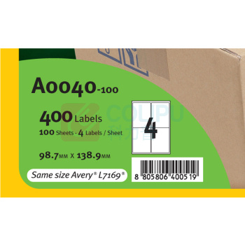 普林泰科 printec 物流管理标签 A0040-100 99*139mm (白色) 4枚/张 100张/包