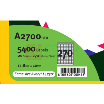 普林泰科 printec 地址标签 A2700-20 17.8*10mm (白色) 270枚/张 20张/包