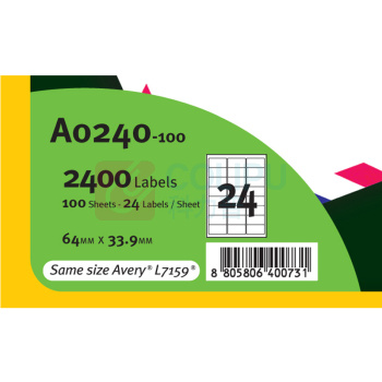 普林泰科 printec 地址标签 A0240-100 64*33.9mm (白色) 24枚/张 100张/包