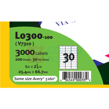 普林泰科 printec 打印标签 L0300-100 1"*2-5/8" (白色) 30枚/张 100张/包