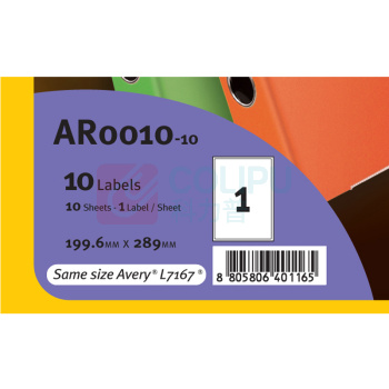 普林泰科 printec 可移除标签 AR0010-10 199.6*289mm (白色) 1枚/张 10张/包