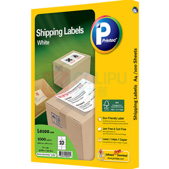 普林泰科 printec 打印标签 L0100-100 2"*4" (白色) 10枚/张 100张/包