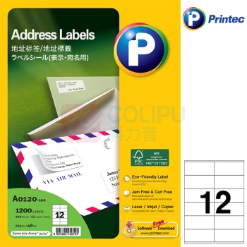 普林泰科 printec 地址打印标签 12分 105*48mm A0120-100 100张/包