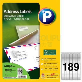 普林泰科 printec 地址打印标签 189分 25.4*10mm A1890-100 100张/包