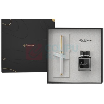 毕加索 PICASSO 领航系列钢笔套装 PS-5557 F尖 (亮白金夹)