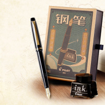 百乐 PILOT 78G钢笔套装 FP78GFB-I30B-ZH F咀 (黑色) (配墨水/笔盒) 文具套装 2件套
