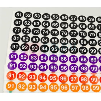 也特 防水连号数字贴纸不干胶贴纸圆形标签连号标签 2.54CM 51-100连号 (红黑白色随机)