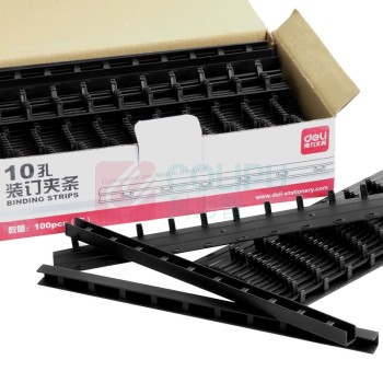 得力 deli 装订夹条 3826 A4 10孔 7.5mm (黑色) 100支/盒