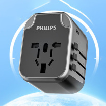 飞利浦 PHILIPS 转换器 SPS1001A/93 出国转换插头转换器/国际旅行插座转换器/英欧美澳标德国日本新加坡韩国香港适用/2A1C充电1001A (黑色)