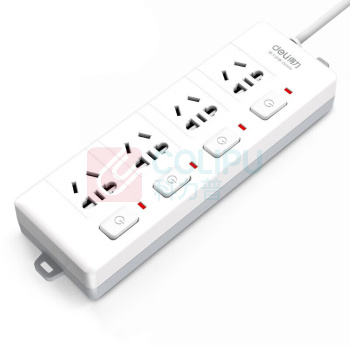 得力 分控插座 3989 4位 3米 (白色) 4位独立开关 最大功率2500W