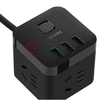 公牛 BULL 魔方USB插座 GN-U303H 总控3位五孔+3USB 1.5米 (黑色) 10007516