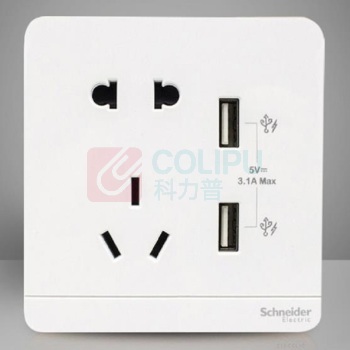 施耐德 Schneider 五孔双USB E83426102USB-WE-C11 (白)