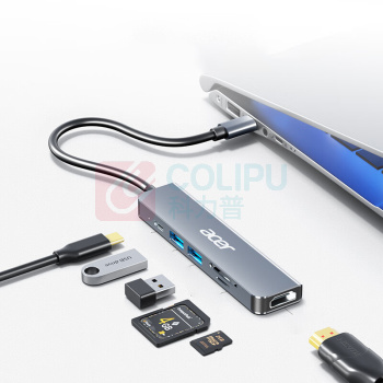 宏碁 acer type-c扩展坞 usb-c转hdmi转接头苹果MacBook华为电脑iPadPro转换器4K投屏拓展坞 六合一带读卡器 HY41-T6